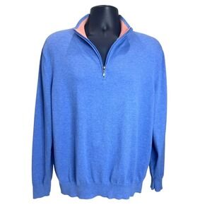 Brooks Brothers Men's XL Supima Cotton 1/4 Zip Pullover Sweater Mock‎ Neck Blue